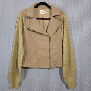 BKE Womens Ribbed Knit Asymmetrical Zip Up Corduroy Jacket Size XS Fall Neutral